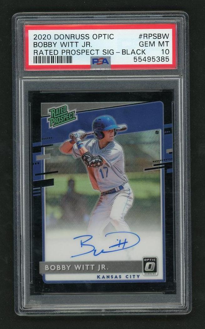 Baseball Panini 2020 Panini Donruss Optic Bobby Witt Jr. Rated Prospect Sig - Black Auto PSA 10 55495385