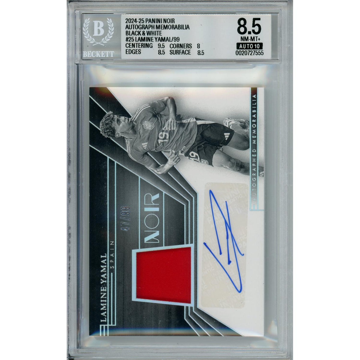 Sports Panini Sports Graded: Lamine Yamal #25 Panini Noir Autograph (2024-25) B&W Beckett 8.5
