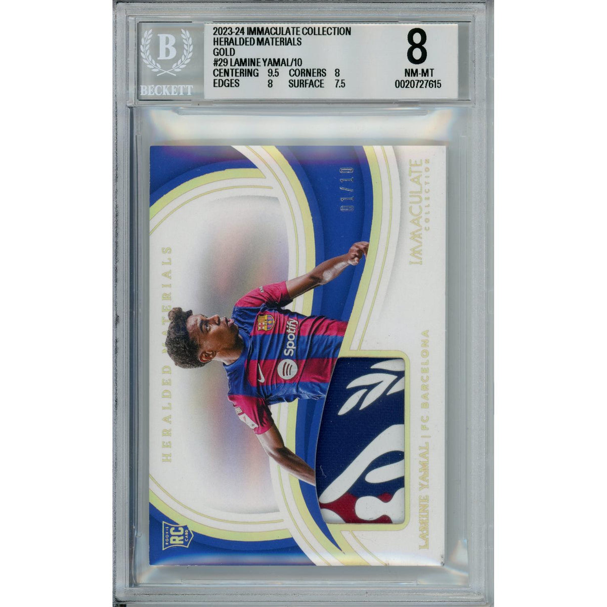 UFC MMA Sports Graded: Lamine Yamal #29 Immaculate Collection (2023-24) Heralded Materials Beckett 8