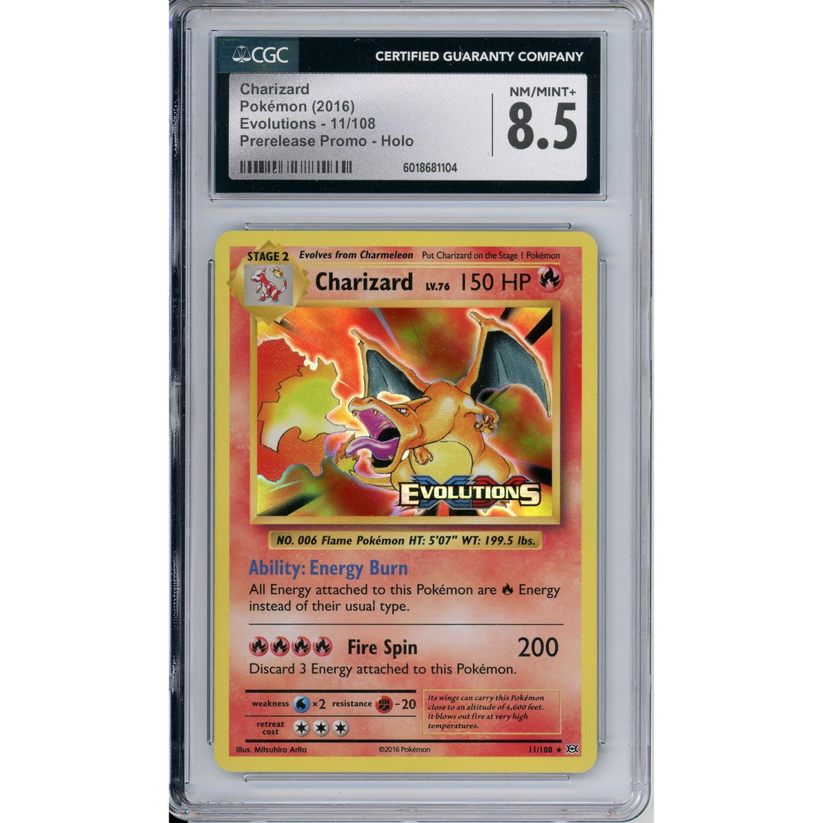 Pokémon Pokemon Graded: Charizard 11/108 Evolutions Prerelease Promo (2016) Holo CGC 8.5