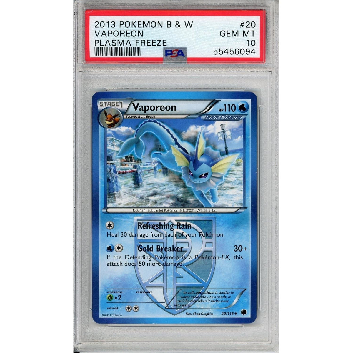 Pokémon Pokemon Graded: Vaporeon 20/116 Plasma Freeze (2013) PSA 10