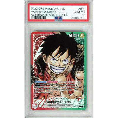 One Piece TCG One Piece Graded: Monkey D. Luffy Op01-003 Alt Art Errata (2022) PSA 10