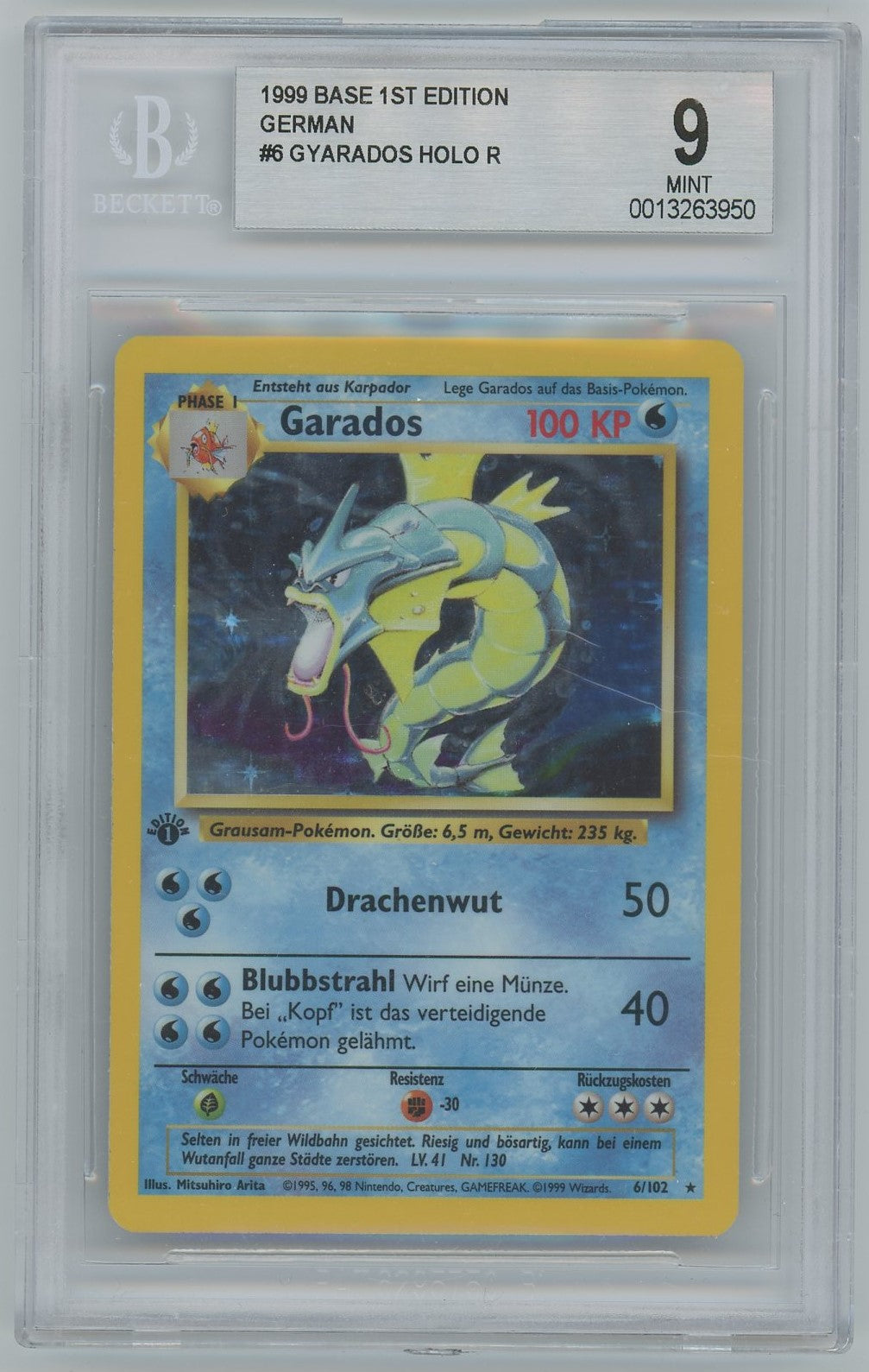 BGS 9 (Mint) Gyarados Holo - 1999 Pokemon Base 1St Edition (German) (#0013263950)