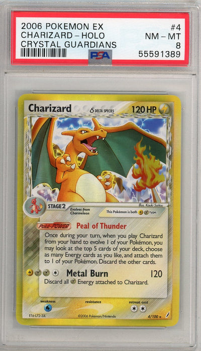 Pokémon Charizard PokéMon EX Crystal Guardians Delta Species Holo #4/100 PSA 8