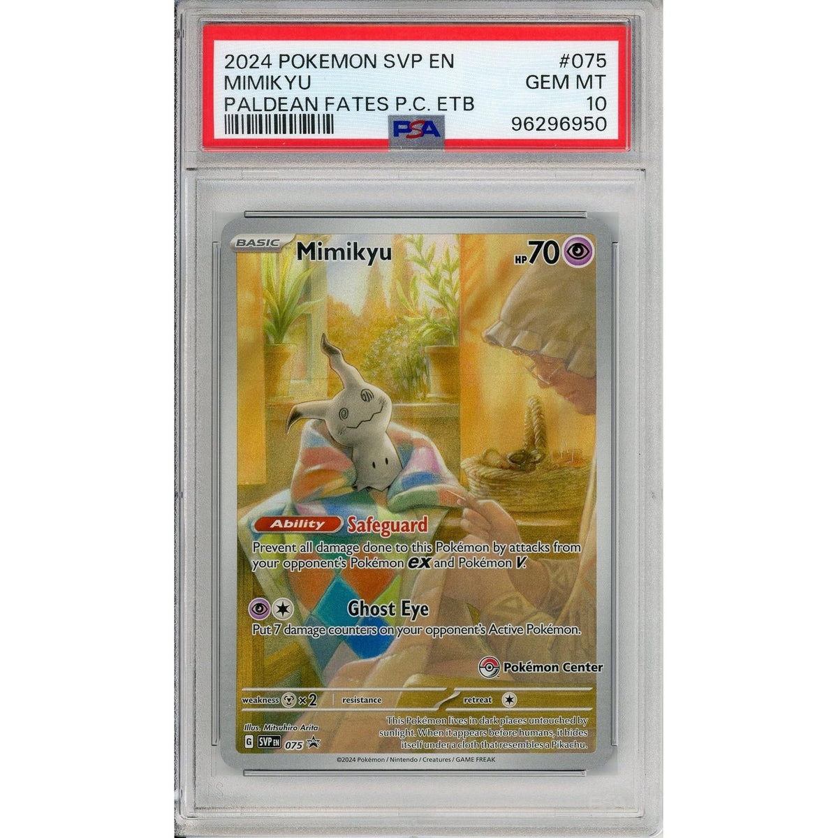 Pokémon Pokemon Graded: Mimikyu #75 Paldean Fates Pokemon Center ETB Promo (2024) Full Art Holo PSA 10