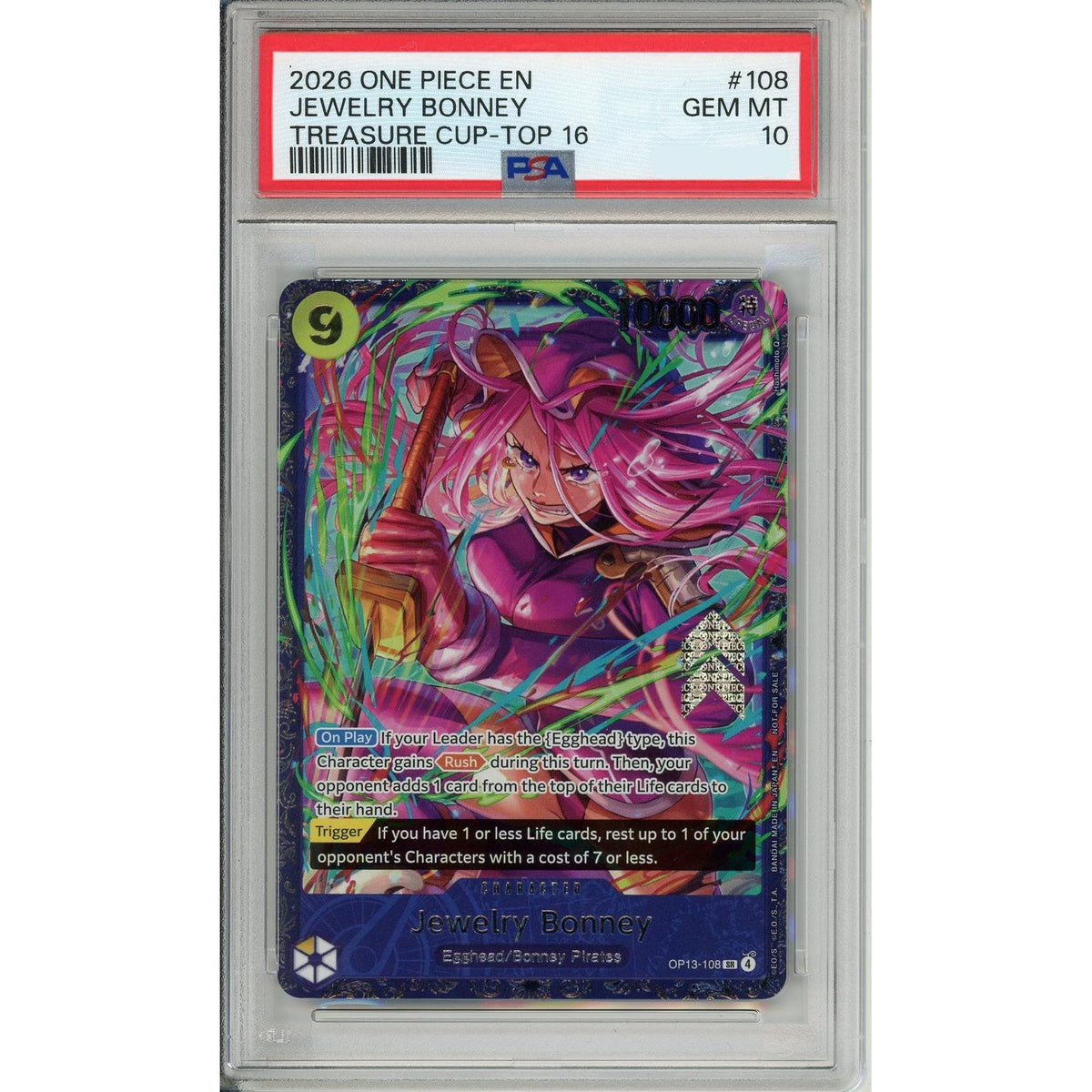 One Piece TCG One Piece Graded: Jewelry Bonney Op13-108 Treasure Cup Top 16 (2026) PSA 10