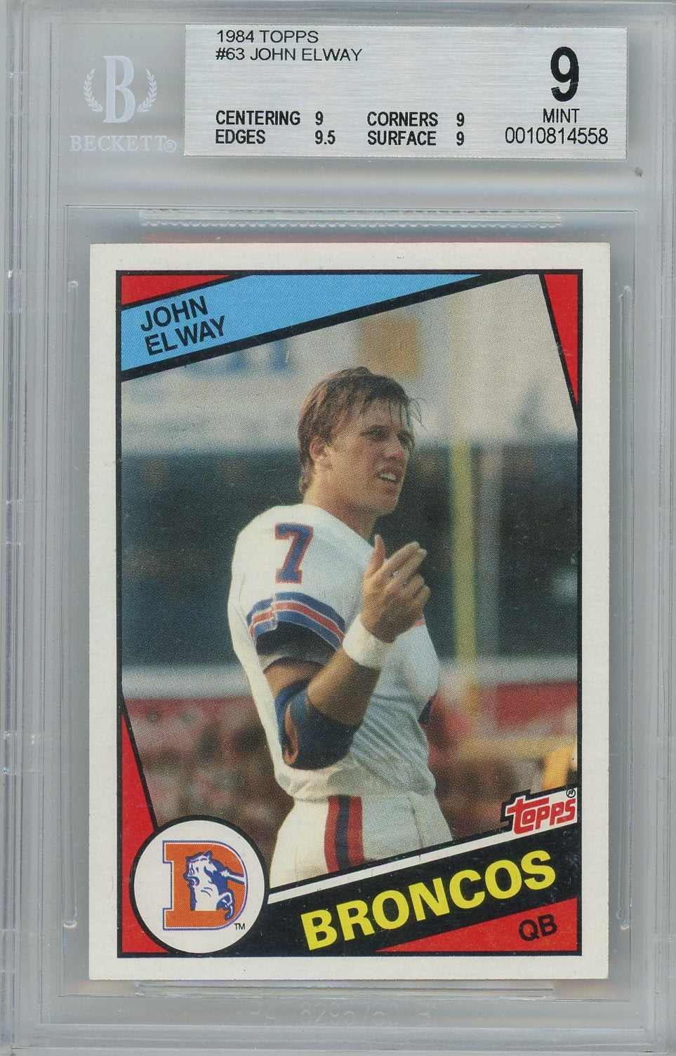 Sports Topps John Elway 1984 Topps Rookie Card #63 BGS 9