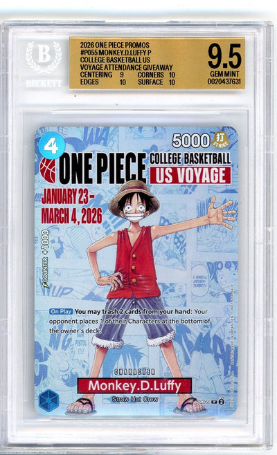 One Piece TCG Monkey D Luffy 2026 One Piece College Basketball Us Voyage Promo #P-055 BGS 9.5