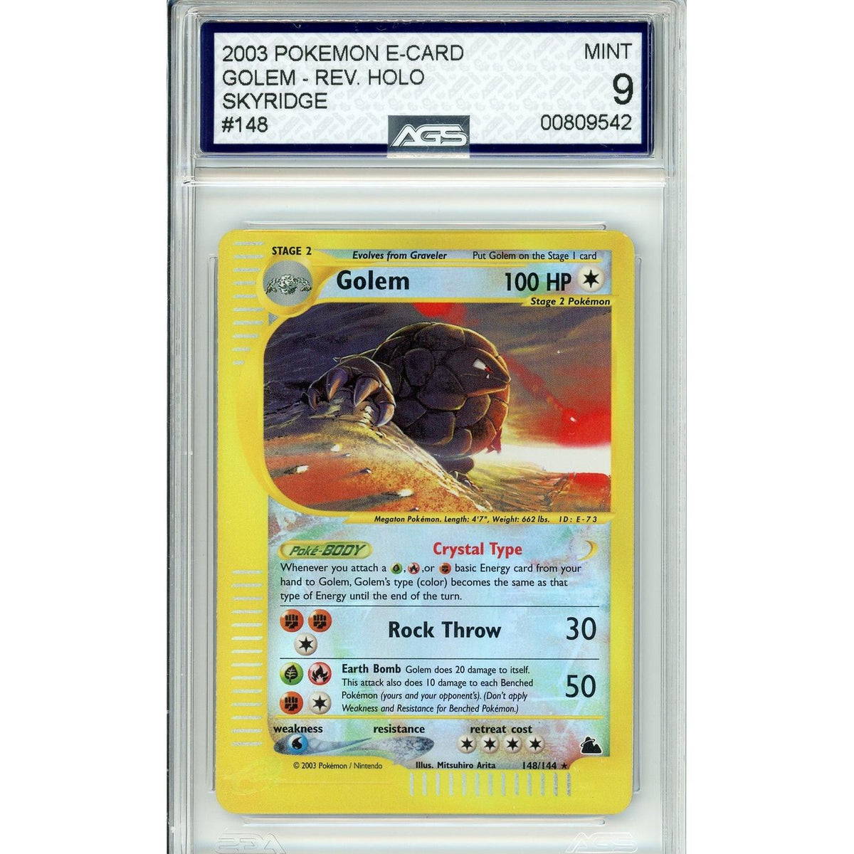Pokémon Pokemon Graded: Golem 148/144 Skyridge (2003) Reverse Holo Ags 9