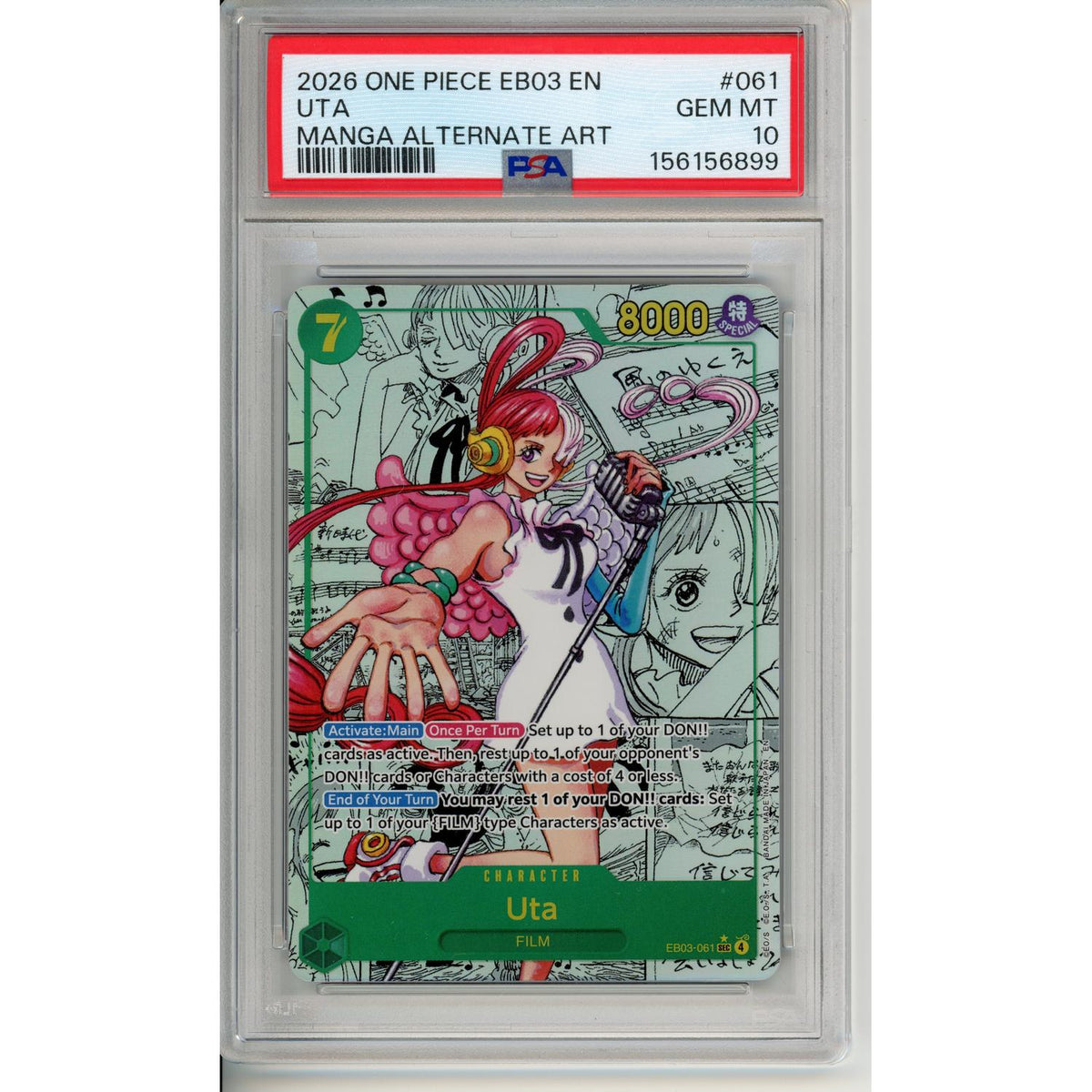 One Piece TCG One Piece Graded: Uta (2026) Eb03-061 Manga Alternate Art PSA 10