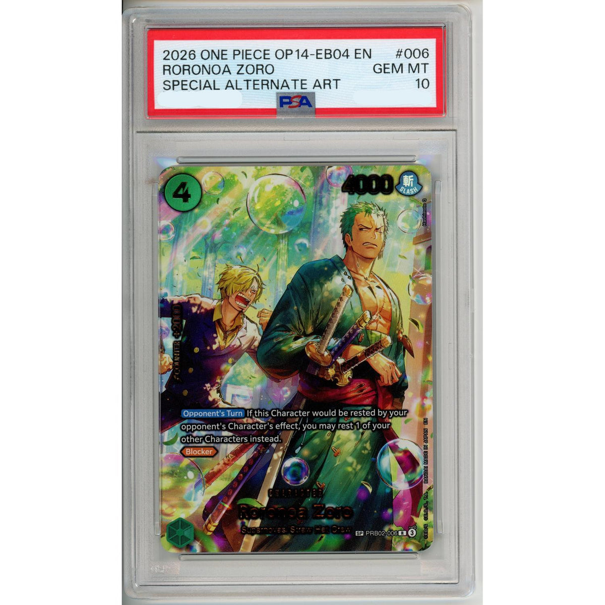 One Piece TCG One Piece Graded: Roronoa Zoro (2026) Op14-Eb04 Special Alt Art PSA 10
