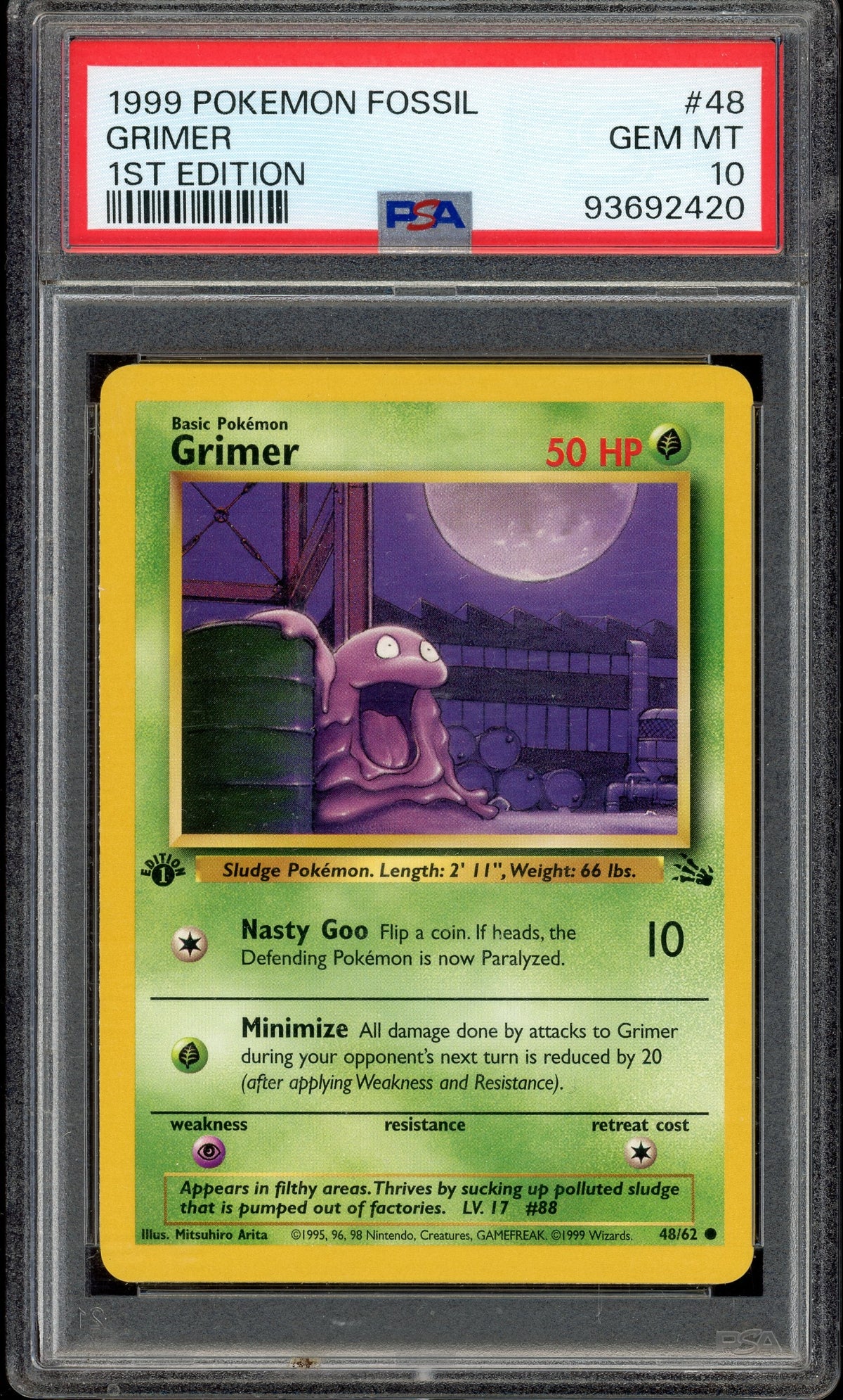 Pokémon PSA 10 Grimer 1st Edition Jungle 1999