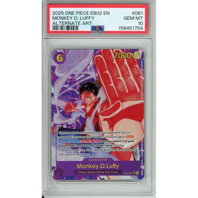 One Piece TCG One Piece Graded: Monkey D. Luffy Eb02-061 Alternate Art PSA 10