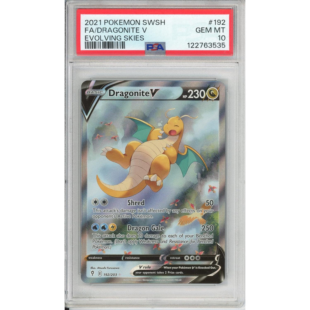 Pokémon Pokemon Graded: Dragonite V 192/203 Evolving Skies (2021) Full Art Holo PSA 10 (Slight Crack In Slab)