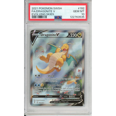 Pokémon Pokemon Graded: Dragonite V 192/203 Evolving Skies (2021) Full Art Holo PSA 10 (Slight Crack In Slab)