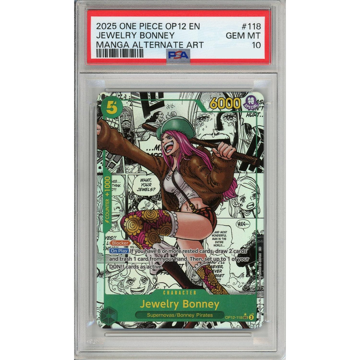 One Piece TCG One Piece Graded: Jewelry Bonney Manga Alt Art Op12-118 Legacy Of The Master PSA 10