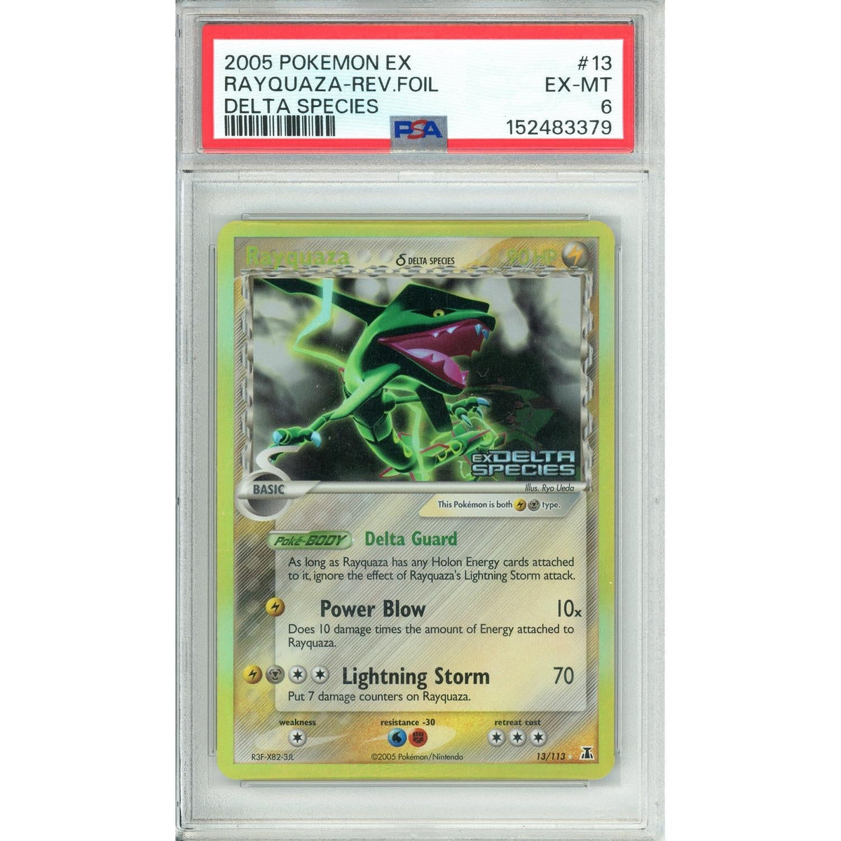 Pokémon Pokemon Graded: Rayquaza 13/113 Delta Species (2005) Reverse Foil PSA 6
