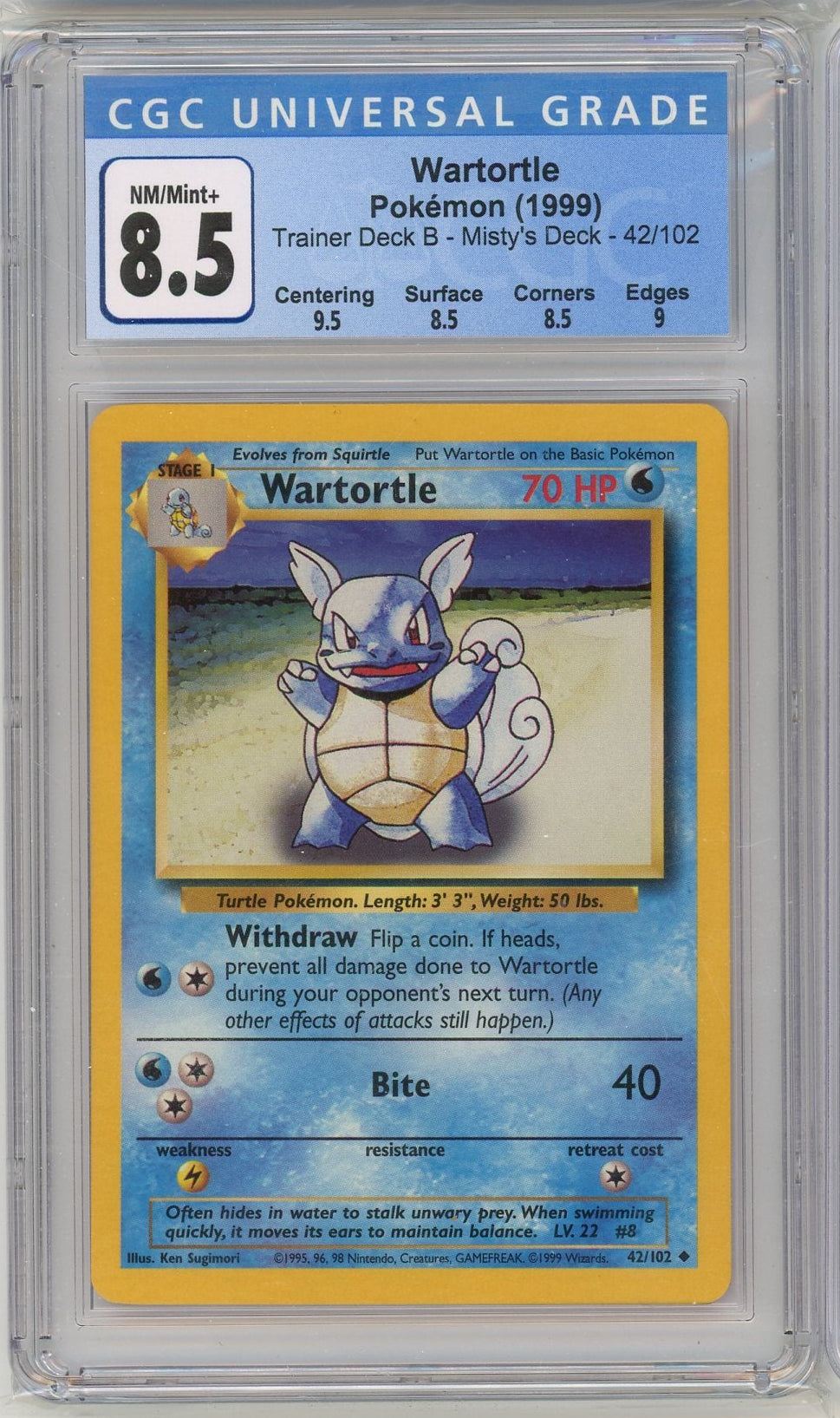Pokémon Wartortle 1999 Pokemon Trainer Deck B - Misty'S Deck #42/102 CGC 8.5