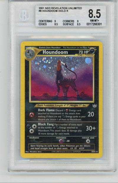 Pokémon Houndoom 2001 Pokemon Neo Revelation Holo (Double Holo Error) #8/64 BGS 8.5