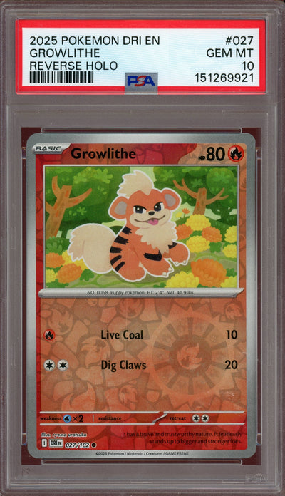 Pokémon PSA 10 Growlithe Reverse Holo Destined Rivals *Pop 3*