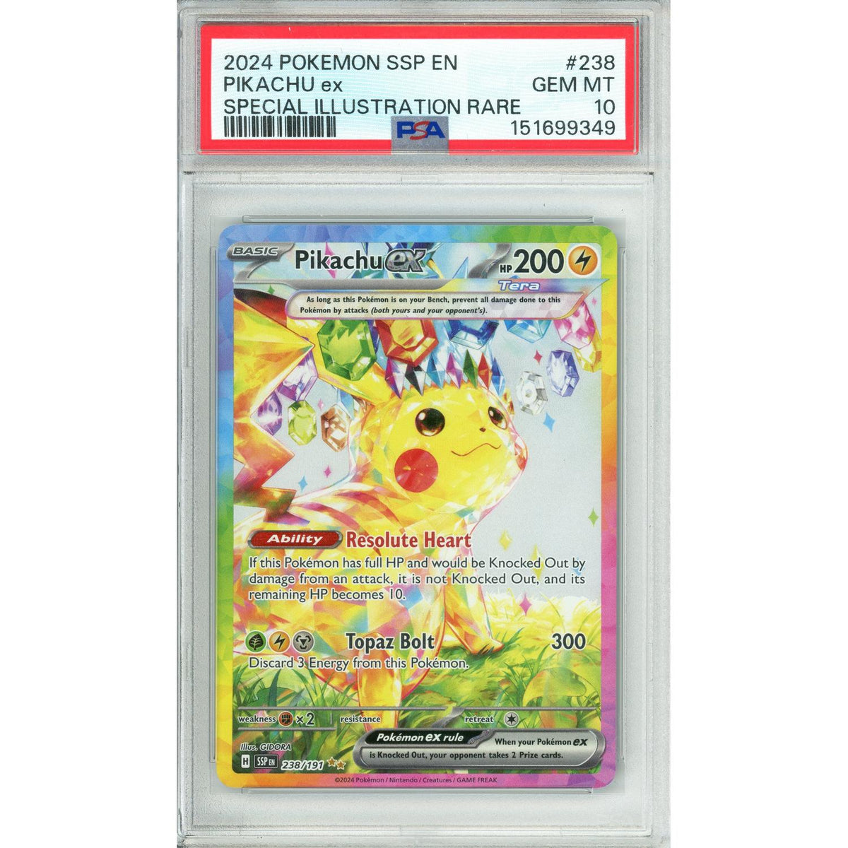 Pokémon Pokemon Graded: Pikachu EX 238/191 Surging Sparks (2024) Holo PSA 10
