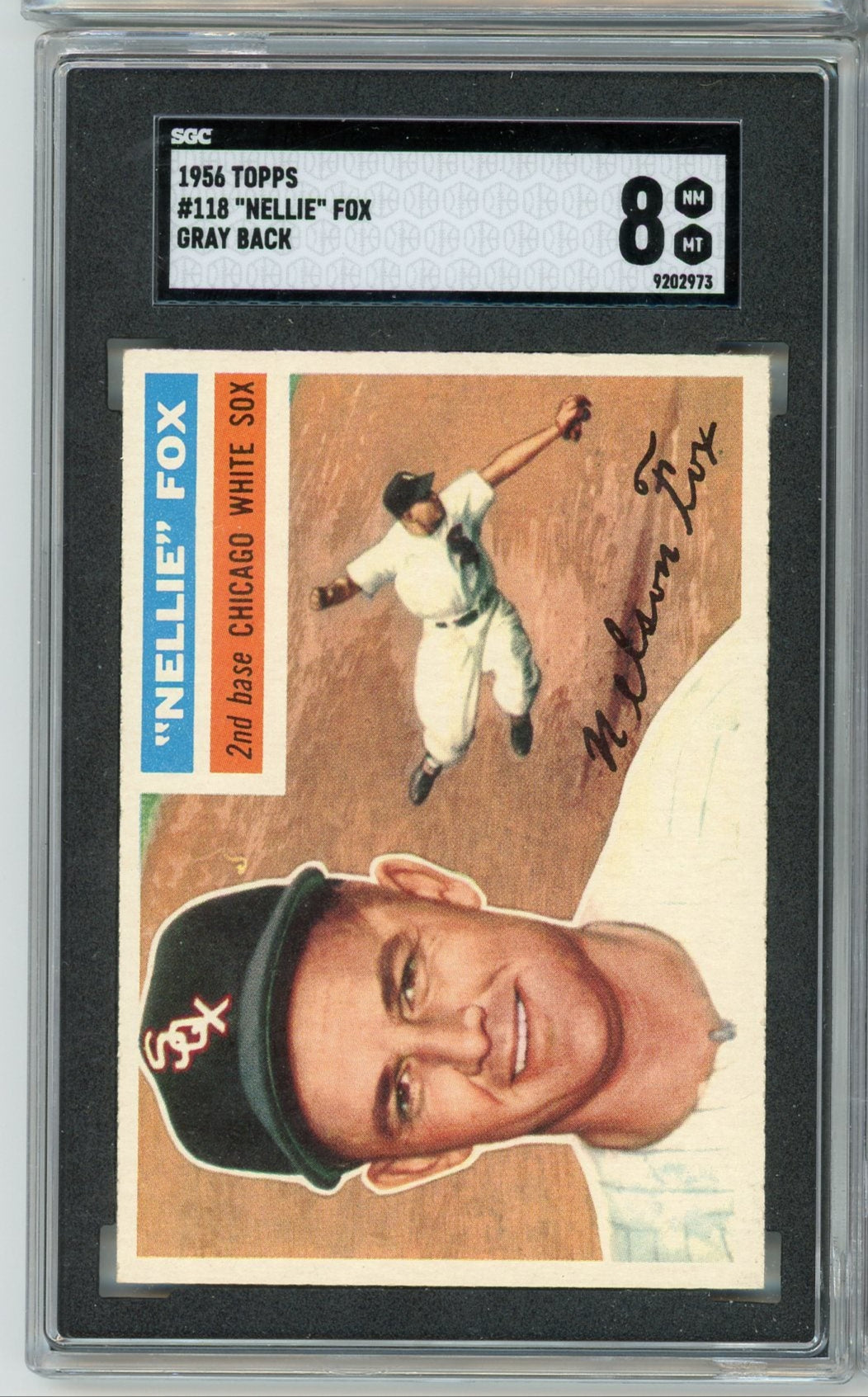 Baseball Topps Nellie Fox 1956 Topps Gray Back #118 SGC 8