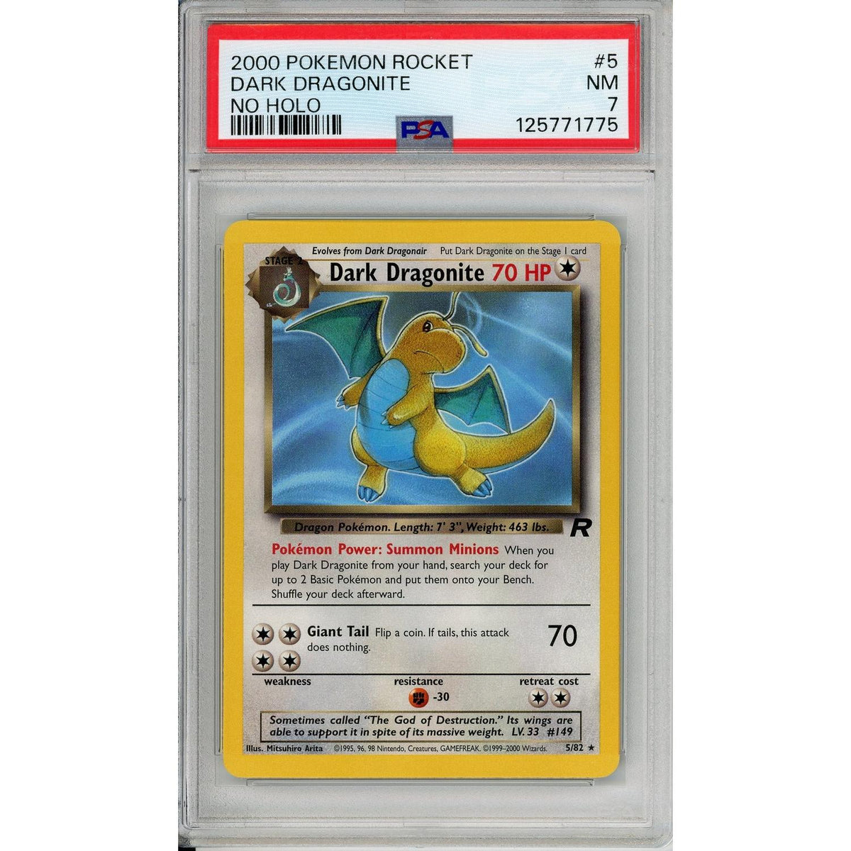 Pokémon Pokemon Graded: Dark Dragonite 5/82 Team Rocket (2000) No Holo Error PSA 7