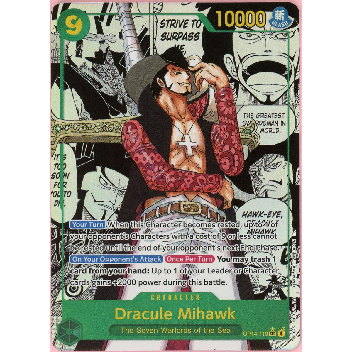 Pokémon One Piece Single: Dracule Mihawk Manga Alt Art Op14-119 The Azure Sea'S Seven NM
