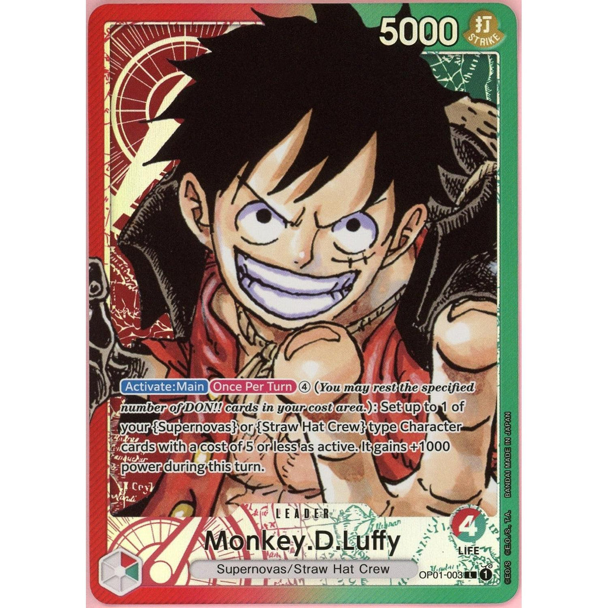 One Piece TCG One Piece Single: Monkey D. Luffy Leader Alt Art Op01-003 Romance Dawn NM