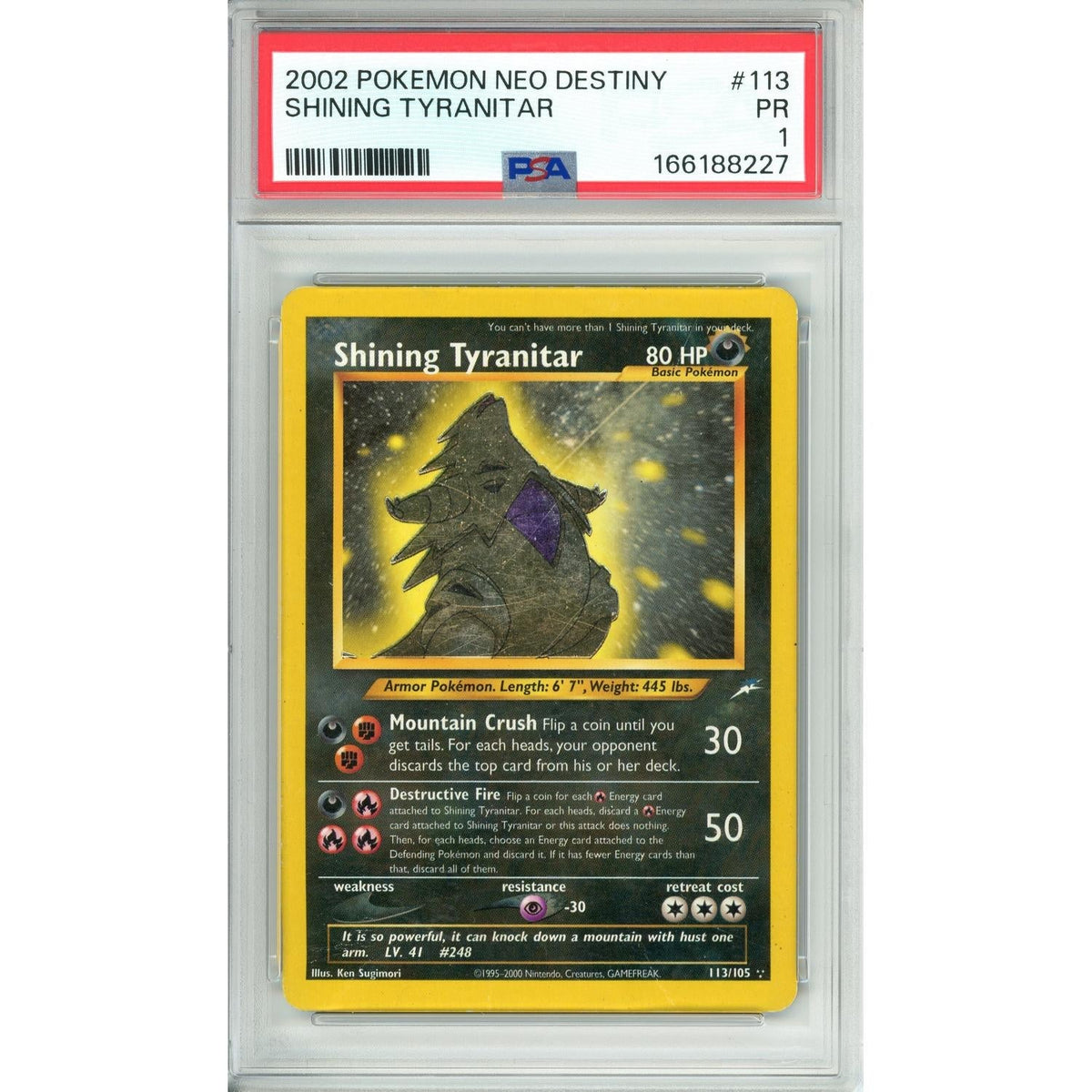 Pokémon Pokemon Graded: Shining Tyranitar 113/105 Neo Destiny (2002) PSA 1