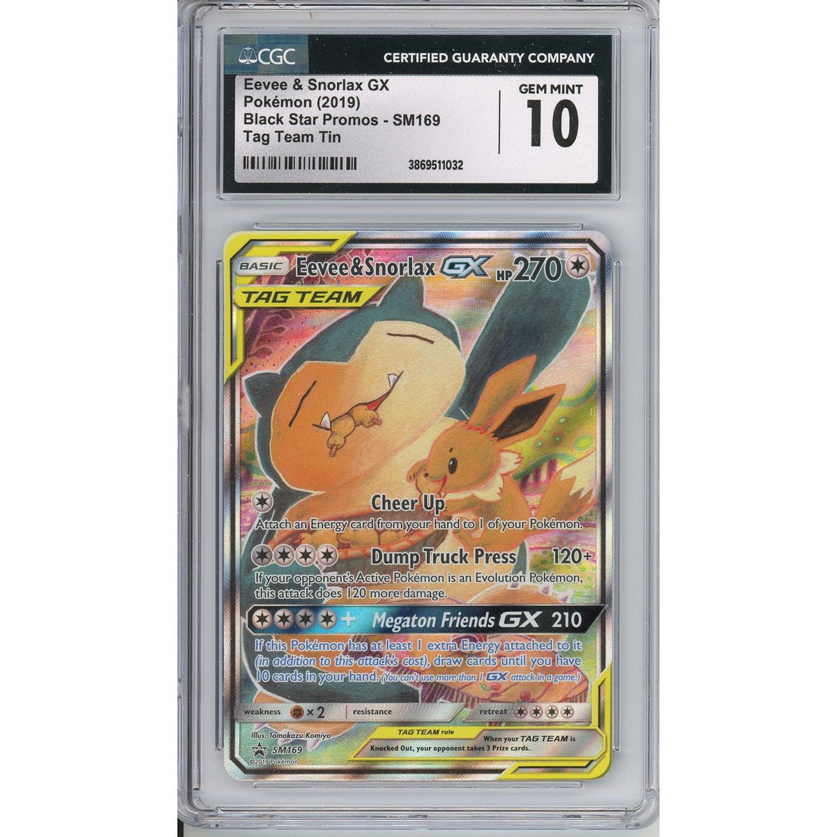 Pokémon Pokemon Graded: Eevee & Snorlax GX #Sm169 Tag Team Promo (2019) Holo CGC 10