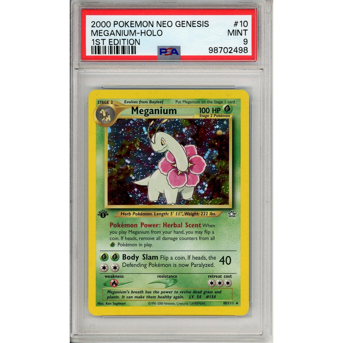 Pokémon Pokemon Graded: Meganium 1st Edition 10/111 Neo Genesis (2000) Holo PSA 9