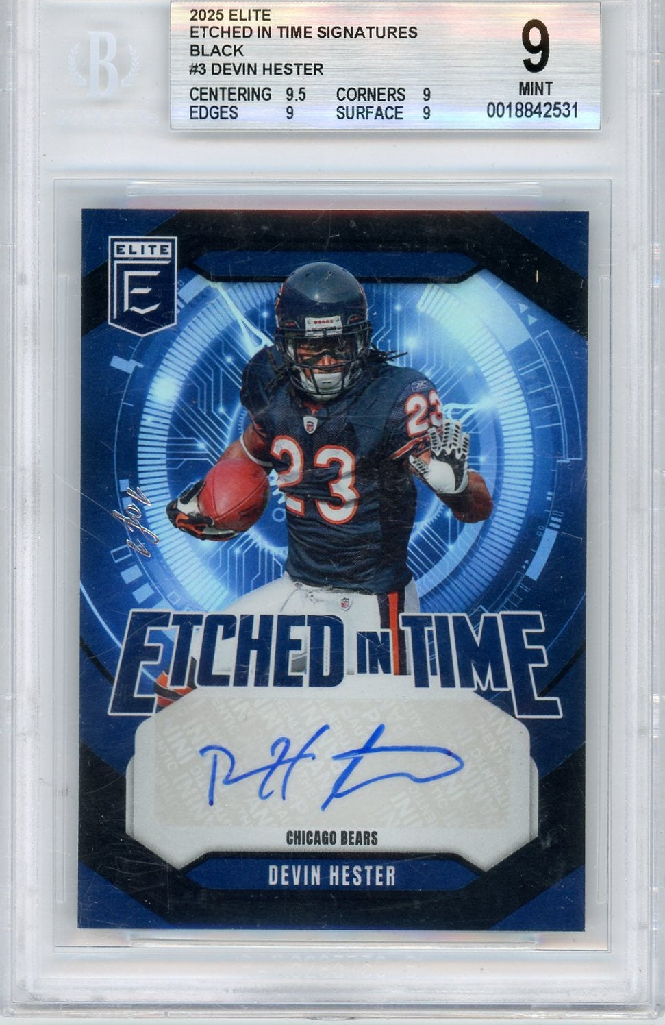 Sports Panini Devin Hester 2025 Panini Donruss Elite Etched In Time Signatures #'D 1 Of 1 BGS 9