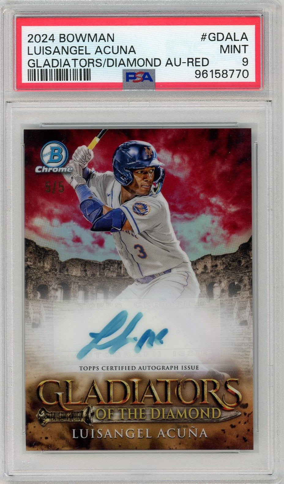 Baseball Bowman Luisangel Acuna 2024 Bowman Gladiators Of The Diamond Autograph Red #'D 5/5 PSA 9