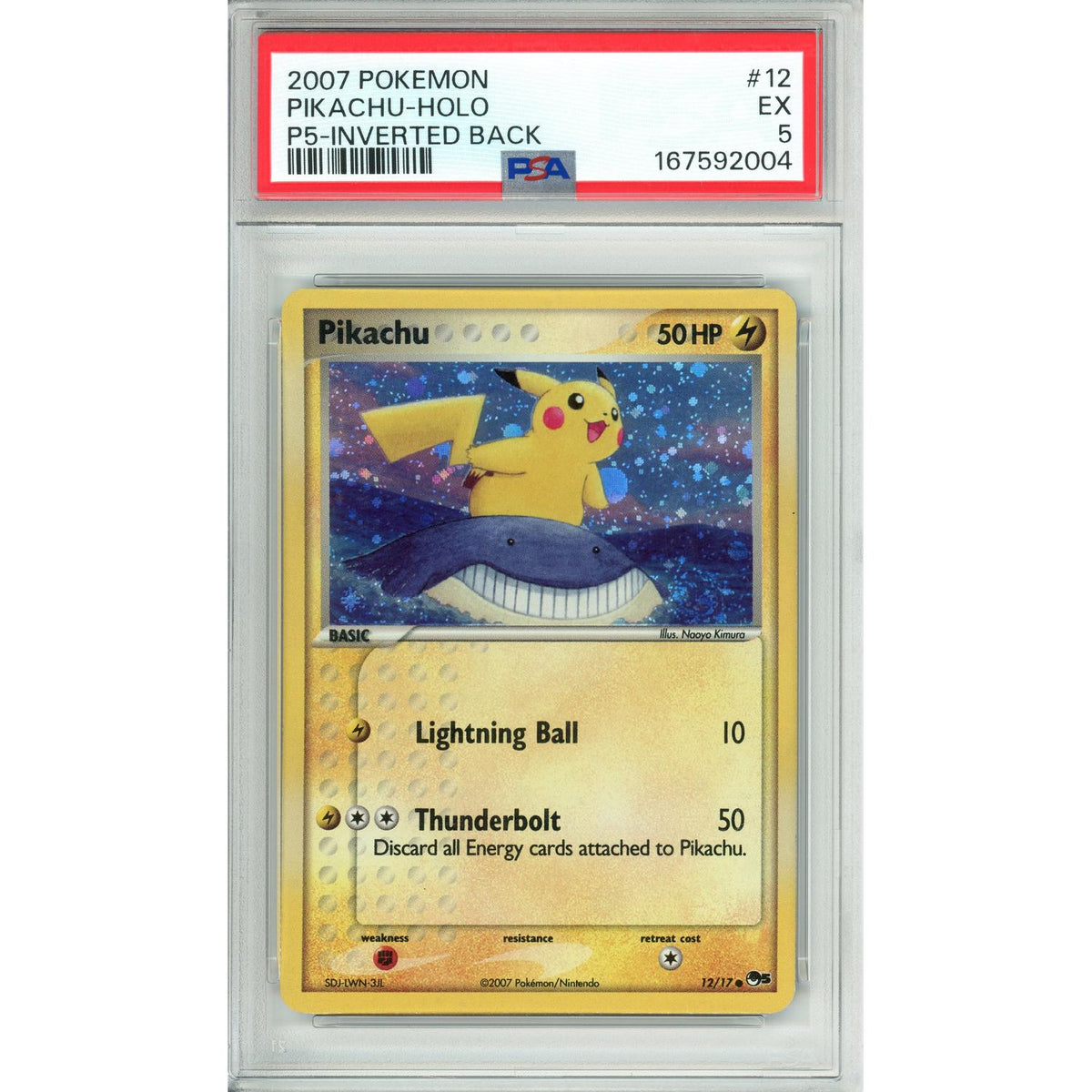 Pokémon Pokemon Graded: Pikachu 12/17 Pop Series 5 (2007) Inverted Back PSA 5