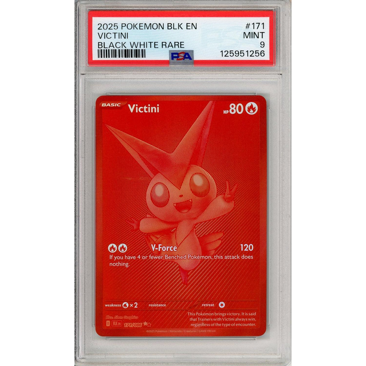 Pokémon Pokemon Graded: Victini 171/86 Black Bolt (2025) Red Monochrome Holo PSA 9