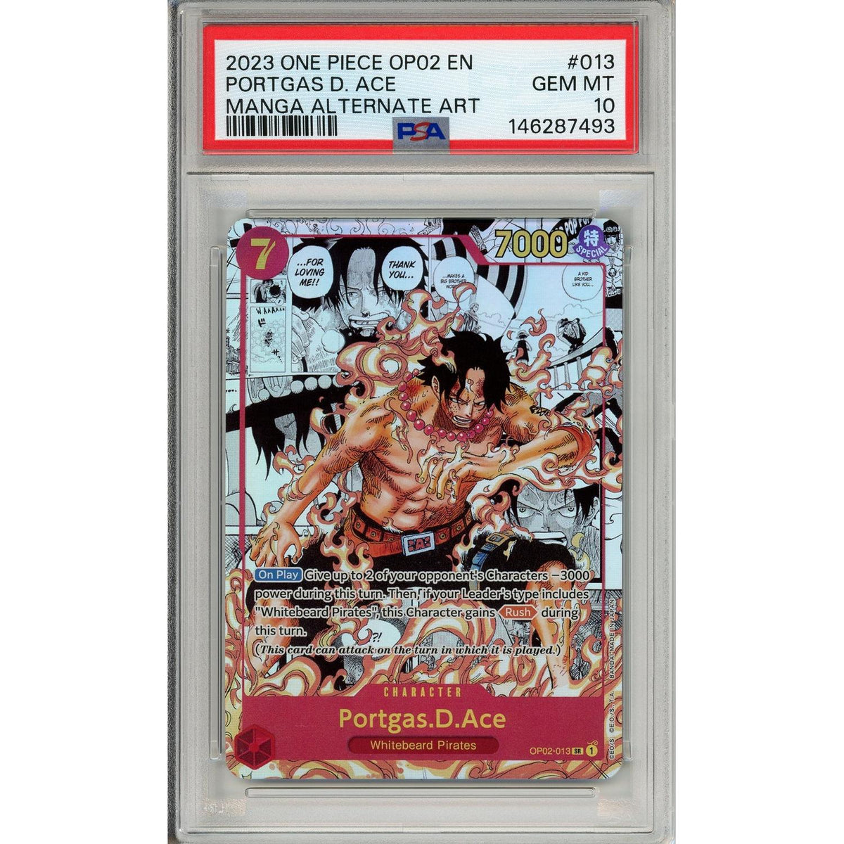 One Piece TCG One Piece Graded: Portgas D. Ace Manga Alt Art Op02-013 Paramount War PSA 10