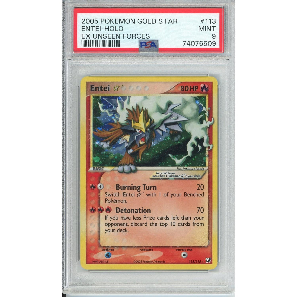 Pokémon Pokemon Graded: Entei Gold Star 113/115 EX Unseen Forces (2005) PSA 9