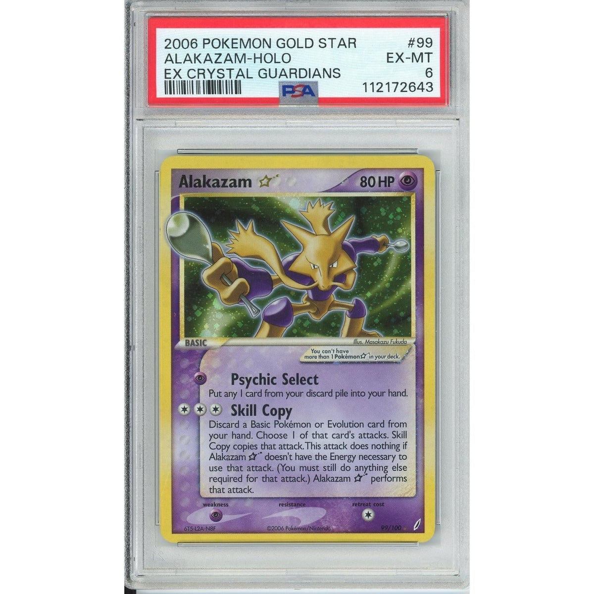 Pokémon Pokemon Graded: Alakazam Gold Star 99/100 EX Crystal Gaurdians (2006) Holo PSA 6