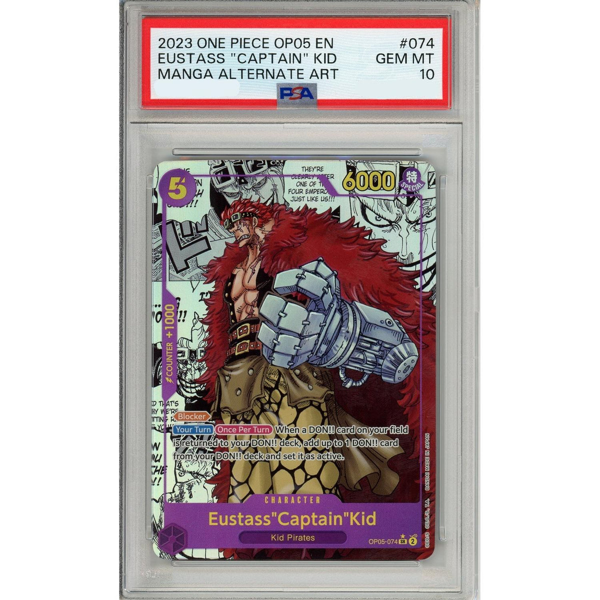 One Piece TCG One Piece Graded: Eustass "Captain" Kid Manga Alt Art Op05-075 Awakening Of The New Era PSA 10