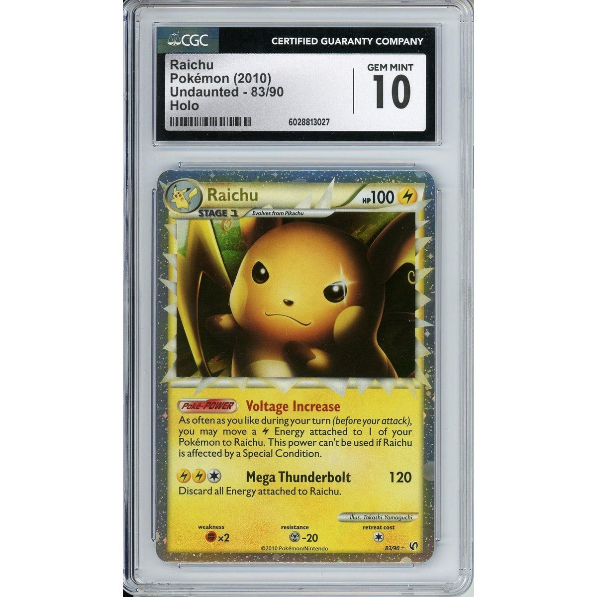 Pokémon Pokemon Graded: Raichu Prime 83/90 Undaunted (2010) Holo CGC 10