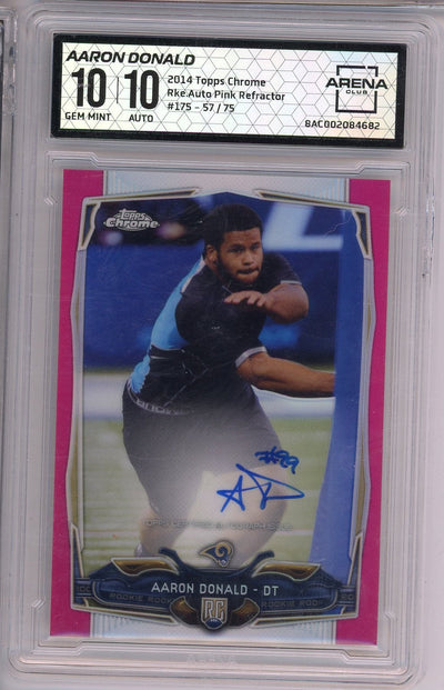 Sports Topps Aaron Donald 2014 Topps Chrome Rookie Autograph Pink Refractor #'D 57/75 Arena 10 / 10