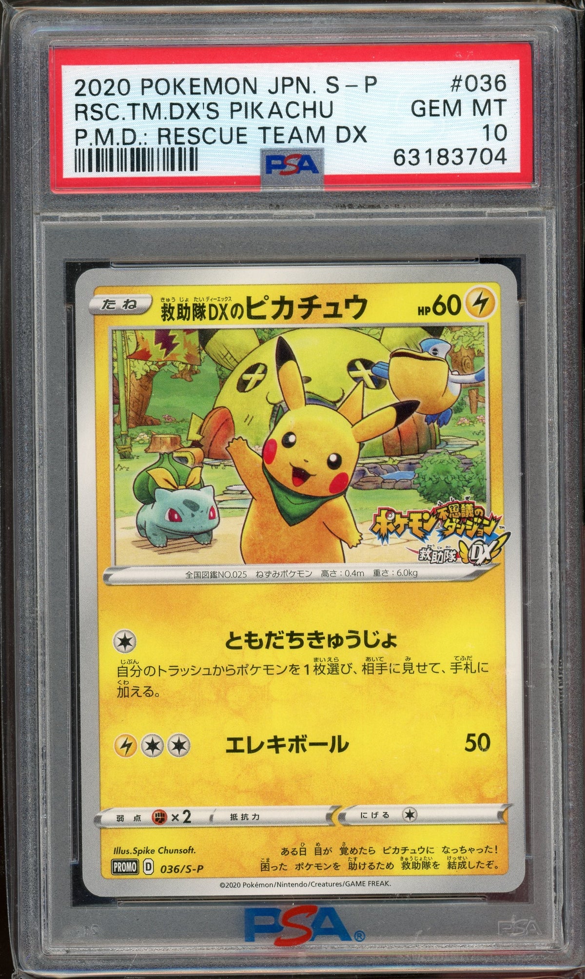 Pokémon PSA 10 Pikachu Jpn P.M.D Rescue Team Dx