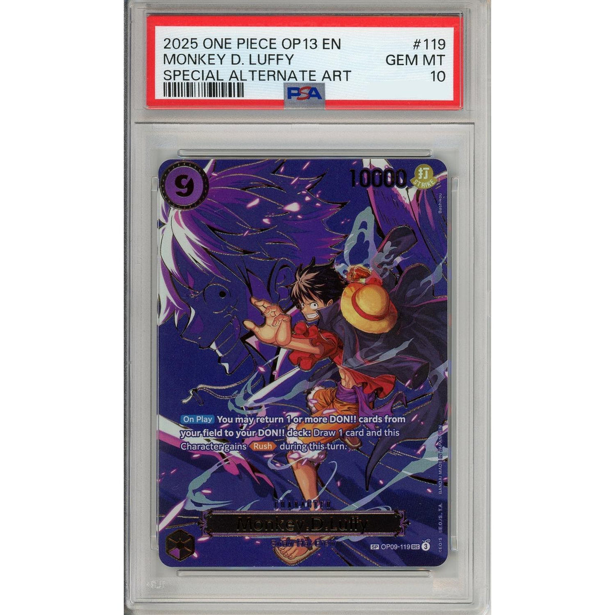 One Piece TCG One Piece Graded: Monkey D. Luffy Op09-119 Special Alternate Art PSA 10