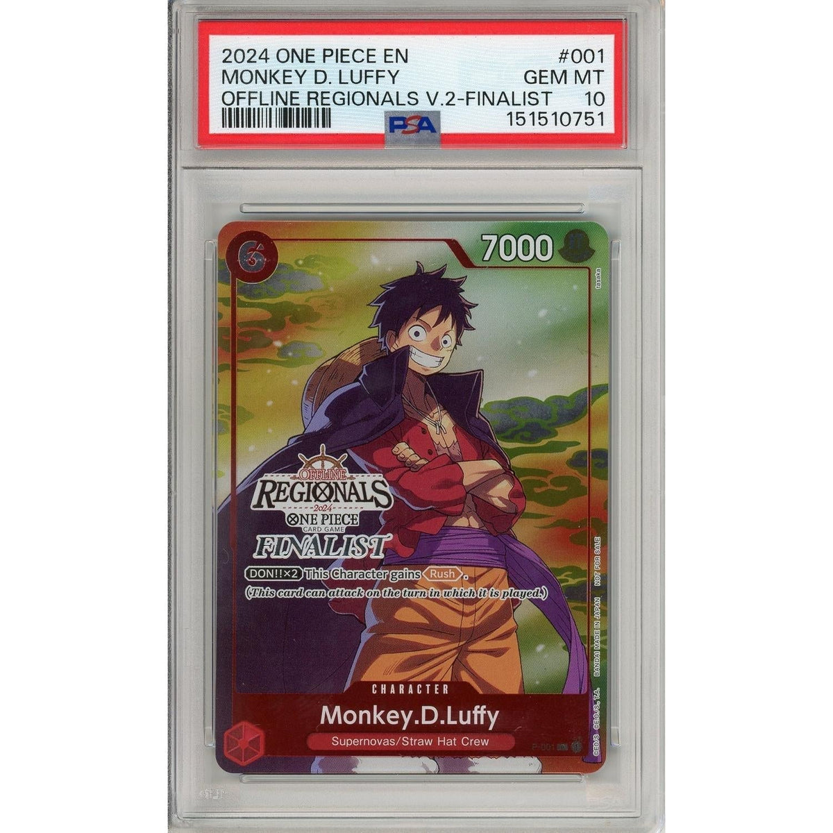One Piece TCG One Piece Graded: Monkey D. Luffy P-001 Offline Regionals V.2- Finalist PSA 10