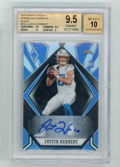 Sports Panini Justin Herbert 2020 Panini Phoenix Rookie Autographs Black Prizm Rc #'D 3/5 BGS 9.5 Auto 10