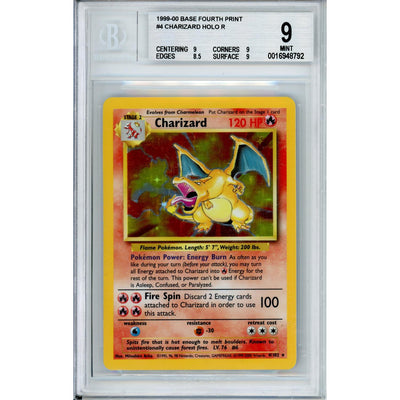 Pokémon Pokemon Graded: Charizard 4/102 Base Fourth Print (1999) Holo Beckett 9
