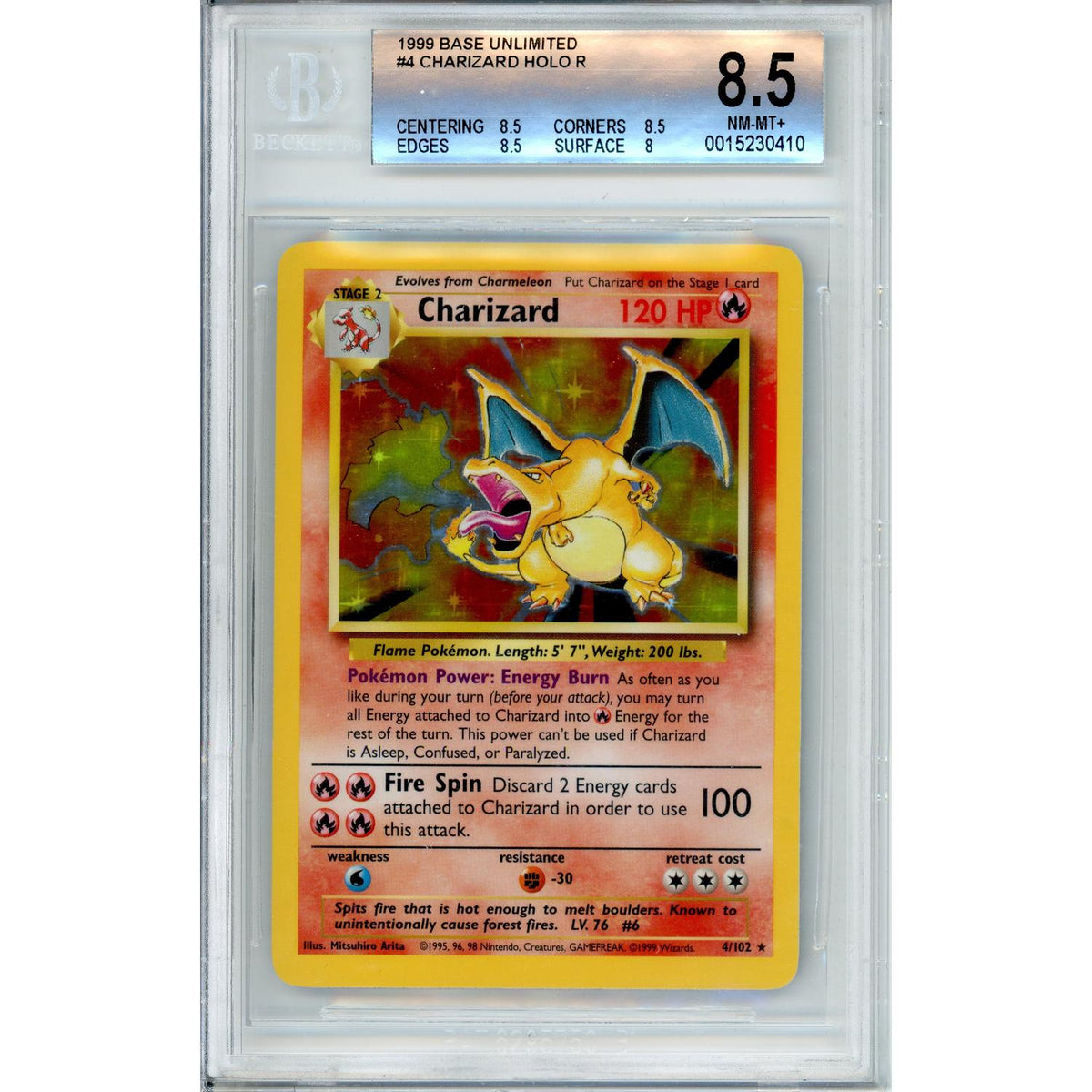 Pokémon Pokemon Graded: Charizard 4/102 Base Set (1999) Beckett 8.5