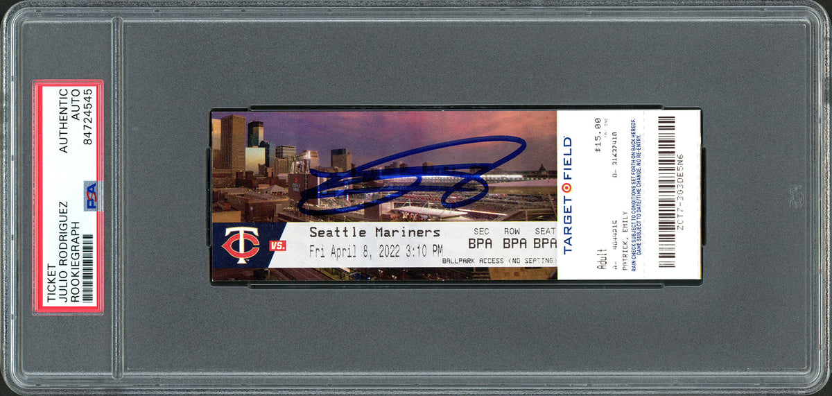 Julio Rodriguez Autographed MLB Debut Ticket 4/8/22 Seattle Mariners City Picture In Blue PSA/Dna Stock #210112