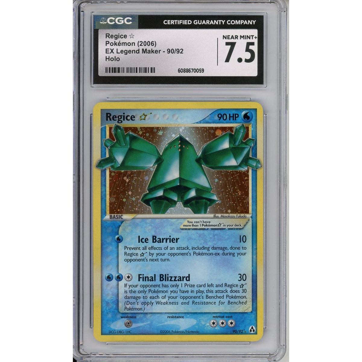 Pokémon Pokemon Graded: Regice Gold Star 90/92 EX Legend Maker (2006) Holo CGC 7.5
